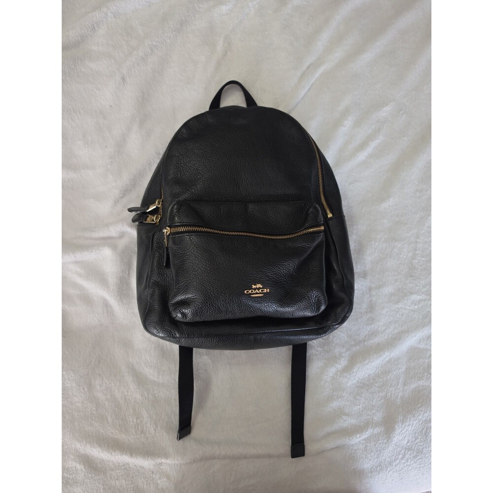 Coach Charlie Medium Black Pebbled Leather Backpack